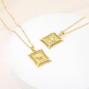 Colliers de bijoux délicats en acier inoxydable plaqué or 18 carats collier de carte de collier de zodiaque vintage imperméable du zodiaque