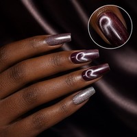 Faux ongles magnétiques œil de chat bordeaux à presser, forme ballerine, pour carnations foncées, marque privée, vente en gros