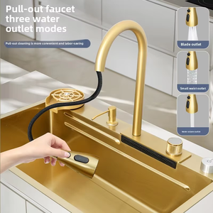 Internet célèbre évier de pluie volant <span class=keywords><strong>or</strong></span> cascade Style sortie d'eau tirant robinet résistant à l'usure et Durable hôtel évier de cuisine - Product Image 5
