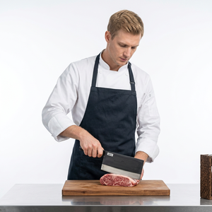 Couteau de cuisine robuste 12 pouces, lame en acier carbone, finition satinée, design minimaliste, manche en bois pour droitier - Product Image 1