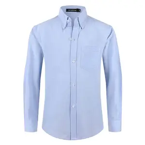 Custom Logo Embroidered Men Formal Work Shirts Solid Long Sleeve Mens Cotton Oxford Dress Shirts