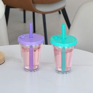 Gobelet à thé Boba en plastique à double paroi 360 ml (120 oz) avec paille large et bouchon en silicone DIY – Tasse à café créative et tendance pour la maison, le bureau et les voyages - Product Image 3