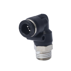 Pneumatic <b>Quick</b> Connect Threaded L Type <b>Connector</b> Pl Series Black 4 01 6 01 8 01 10 01 - Product Image 1
