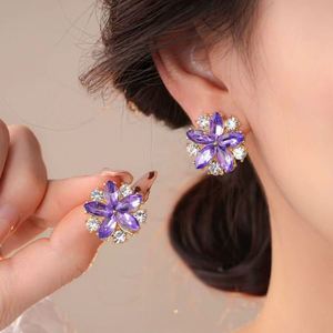 Fashion Trend Unique Design Elegant Exquisite Flower Zircon <b>Stud</b> <b>Earrings</b> for Women High-end Jewelry Purple Petal <b>Earrings</b> - Product Image 1