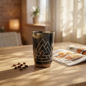 Vaso de chupito artesanal de cuerno de búfalo natural pulido, ecológico y duradero, con diseño de ángel, para regalos de empresa y artesanías de vino. - Product Image 1