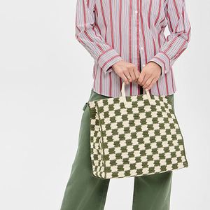 Women's Large Capacity Crochet <b>Checkered</b> Portable Beach Weekender Bag <b>Top</b> Handles Custom Summer Tote Open Spring Autumn Winter - Product Image 5