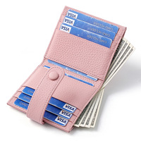 Dompet Kulit Lychee untuk Wanita, Tempat Kartu, Dompet Kulit Sapi, Dompet Pendek Resleting Kulit Asli Lucu untuk Wanita