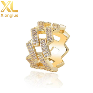 Anillo Cubano de Cobre Chapado en Oro de 18K con Doble Hilera de Circonitas, Anillo de Moda Hiphop para Hombre - Product Image 1
