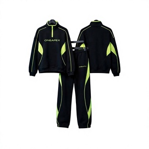 Women's <b>Black</b> Neon Green Quarter Zip Tracksuit Set Sportswear Pullover Sweatshirt <b>Jogger</b> Pants Casual Streetwear - Product Image 1