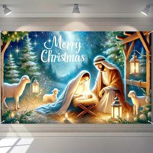 Factory Wholesale Made in <b>China</b> <b>Christmas</b> Nativity Tapestry Holy Scene Background Wall Art for Religious Party Home Decor - Product Image 2