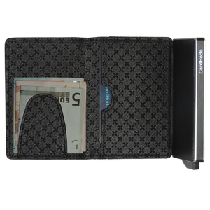 Smart PU Leather Anti-Theft RFID Blocking Nylon Credit Card <b>Holder</b> Aluminum Alloy Metal Card Case Open Closure Unisex Short - Product Image 2