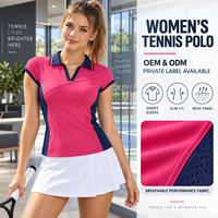 Polo de tennis ODM pour femmes, manches courtes, blocs de couleur, empiècements latéraux en mesh, anti-humidité, coupe ajustée, pour joueuses de tennis