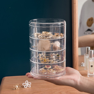 Multi Layer Transparent Rotating Jewelry Box For Earrings Bracelets Necklaces Dustproof Storage Round Four Tier Organizer - Product Image 4