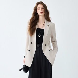 Women's Mid-Length Blazer Black Solid Color Polyester Anti-Wrinkle Suit Jacket For Office Wear - Product Image 3