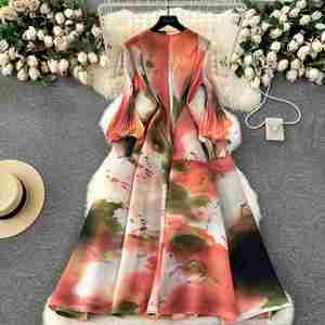 Vestido Maxi Plisado Romano Transpirable Lavable de Manga Larga para Mujer, Estampado Imperio con Encaje, Tejido Ecológico, Corte A, para Fiesta de Invierno, Morado - Product Image 3