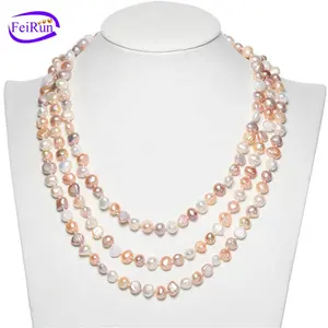 8-9MM white multi color modern 60 inch long real freshwater cultured fresh water pearl necklace design