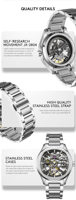 Montre mécanique squelette de luxe 2026 Trendsetter JX-2804 en acier inoxydable, analogique, OEM, pour la recherche autonome