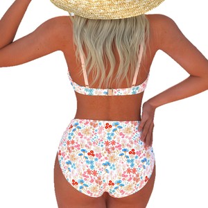 Maillot de bain deux pièces imprimé pour femmes, avec coussinets de soutien-gorge, haut à col licou, bikini de plage, motif floral sexy, S M L XL - Product Image 5