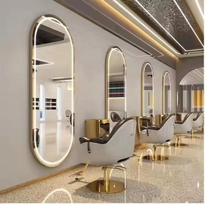Elegant Oval <b>LED</b> Wall <b>Mirror</b> With Gold Frame For Salon Hair <b>Makeup</b> Station Contemporary Design Commercial Furniture - Product Image 1