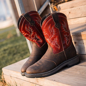 <span class=keywords><strong>Bottes</strong></span> de cowboy de style occidental rétro pour hommes semelle extérieure en <span class=keywords><strong>caoutchouc</strong></span> antidérapante <span class=keywords><strong>bottes</strong></span> en cuir véritable chaussures hommes <span class=keywords><strong>bottes</strong></span> du désert à bout carré - Product Image 4
