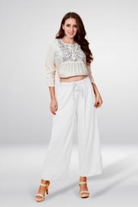 Pantalon palazzo taille haute uni avec ceinture pour femmes |   Pantalons en tissu de coton élégants et confortables pour tous les jours et la mode, vente en gros - Product Image 5