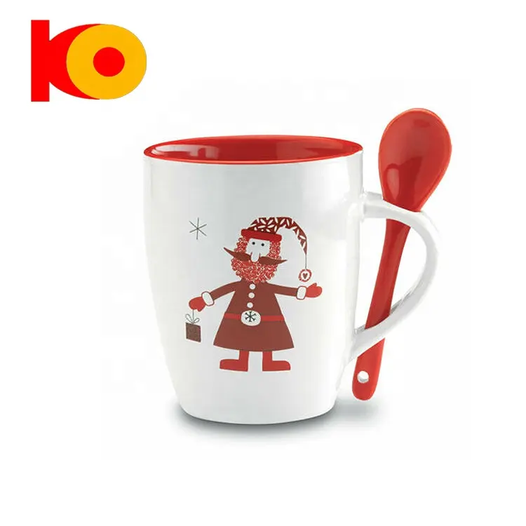 Taza de cerámica navideña con cuchara, taza de café y té de diseño de Santa Claus, 300ml