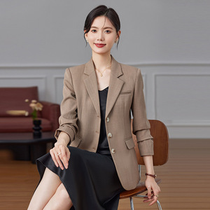 Women's Cream Suit Set Full Sleeve Polyester Worsted Anti-Wrinkle Formal Business Attire Autumn Season - Product Image 3