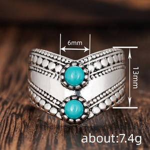 Anillo de Cóctel Geométrico A112 con Turquesa Natural Redonda en Engaste de Bisel, Anillos de Moda Unisex, Regalo - Product Image 4