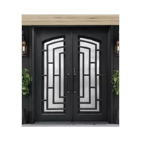 Portes de luxe en fer forgé pour maison, entrée principale de style français, avec grille en fer forgé et verre trempé pour la sécurité