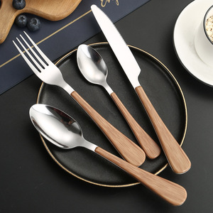 Juego de cubiertos dorados con mango de madera para comida occidental, cuchillo, tenedor y cuchara, para el hogar y restaurante, cuchillo y tenedor para carne - Product Image 2