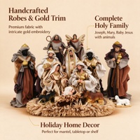 Crèche de Noël artisanale en résine, figurines décoratives et objets de collection, ensemble de 10 pièces rouge et noir avec ange