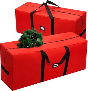 Tas penyimpan pohon Natal merah, kantung kain tahan lama tahan air untuk pohon liburan yang dibongkar buatan - Product Image 2