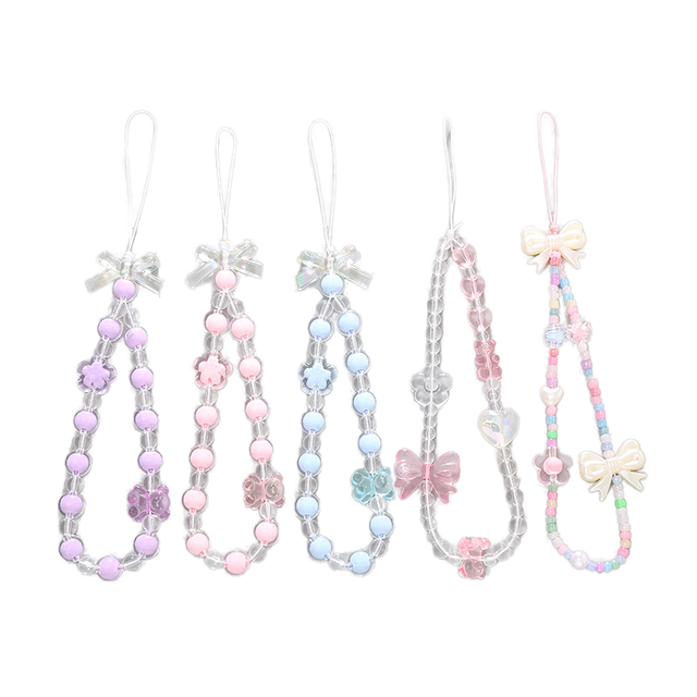 New Bow Beaded Mobile Phone Chain Mobile Phone Case Pendant Anti Fall Wrist Strap Short Phone Lanyard