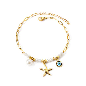 Minimalist Ocean Pearl <b>Anklet</b> 18k <b>Gold</b> Plated Star Charm Women's Foot Ornament Stainless Steel Imitation Pearl Spring 2025 - Product Image 4