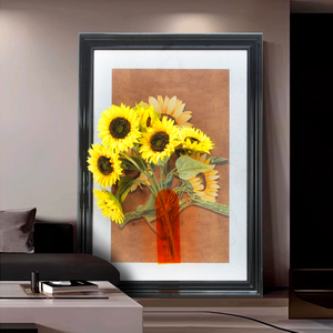 Soggiorno decorazione per la casa <span class=keywords><strong>girasole</strong></span> artificiale 3D murale Vintage fiore arte della parete con cornice in polistirolo foto - Product Image 5