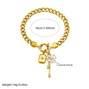 Fashion Jewelry <b>Set</b> Stainless Steel Chain Necklace <b>Bracelet</b> Flower Rhinestone Pendant Party Wear Two Piece <b>Set</b> - Product Image 5