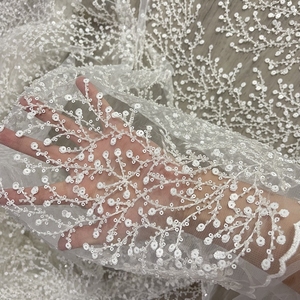 Tissu de dentelle brodé 3d matériel de robe de mariée <span class=keywords><strong>voile</strong></span> de mariée blanc de luxe pour les robes de mariée - Product Image 2