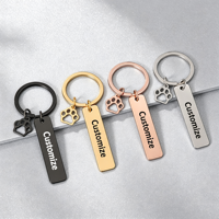 Ywyougang Personalisierter Haustier-Anhänger Schlüsselanhänger, Edelstahl Blanko Hunde-ID-Tag mit Pfoten-Charm, Lasergravierbarer Schlüsselring