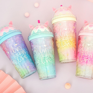 Seaygift Khuyến Mại Bán Buôn Đôi Tường Ice Gel Chèn Tái Sử Dụng Uống Ly Rơm 16Oz Nhựa Cup Với Rơm Và Nắp - Product Image 2