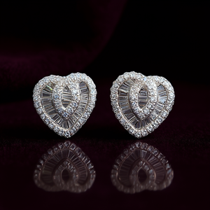 Orecchini a cuore in oro bianco con diamanti naturali colore D certificati GIA, gioielli da sposa per donna, stile romantico - Product Image 2