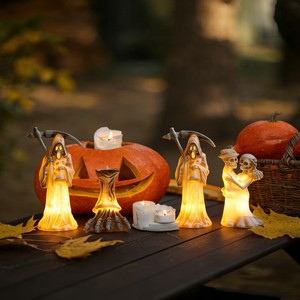 En gros, Lumières de bougies d'Halloween à piles, Accessoires de lanternes citrouille en vinyle avec motif de crâne et faucille du Diable, Ornements de bougies électroniques - Product Image 4
