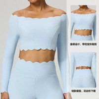 Camiseta de manga larga con encaje y ombligo expuesto, ropa sexy para fitness y yoga, top deportivo para mujer.