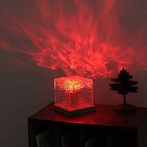 Lampu proyektor Aurora 16 warna, lentera Led bentuk kotak kristal efek api rotasi bertahap untuk dekorasi malam, gelombang laut - Product Image 5