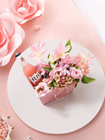 Boîte-cadeau de fleurs floquées de Surface élégante et à la mode avec poignée en métal pour la saint-valentin