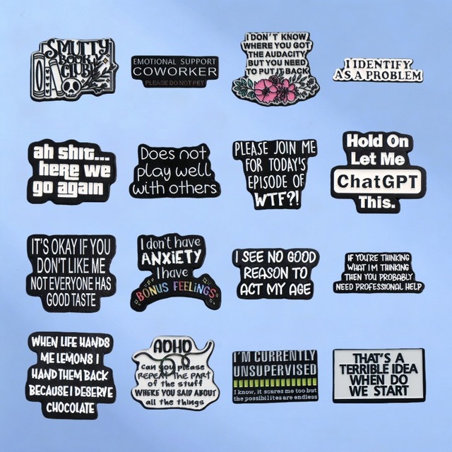 Humorous English Metal Brooch Series Funny Interesting Quotes Badges Accessories