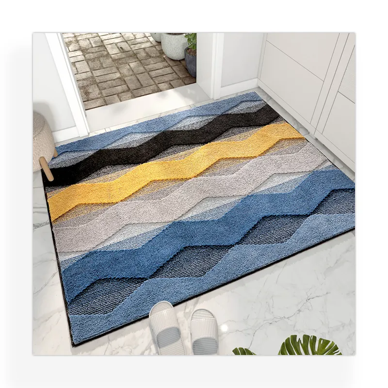 Factory price geometry tufted floor mat Microfiber shower mat polyester long pile bath mat