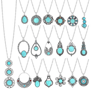 Collier Bohème Turquoise pour Femme, Pendentif Goutte d'Eau en Alliage Argenté Tibétain, Bijoux de Fête, Colliers Perlés Tendance - Product Image 5