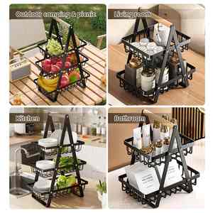 Portable 2 Tier Countertop Fruit <b>Basket</b>, Multifunctional <b>Storage</b> Rack for Fruits <b>Vegetable</b> Snacks, with Detachable Metal <b>Basket</b> - Product Image 5