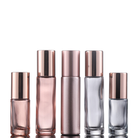 Flacon de parfum roll-on en verre dépoli rose doré de 5 ml et 10 ml, forme cylindrique vide, pour huiles essentielles, avec bouchons