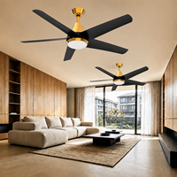 Ventilateur de plafond moderne décoratif avec moteur DC, éclairage LED, pales métalliques de 52 pouces, conversion de fréquence, télécommande